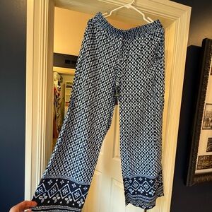 Tommy Bahama Blue and White Patterned Wide Leg Pants